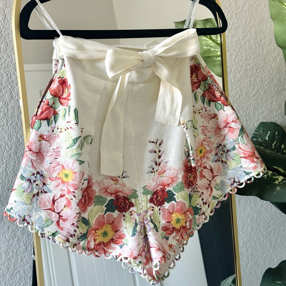 Zimmermann Floral High-Waist Linen Shorts in 0